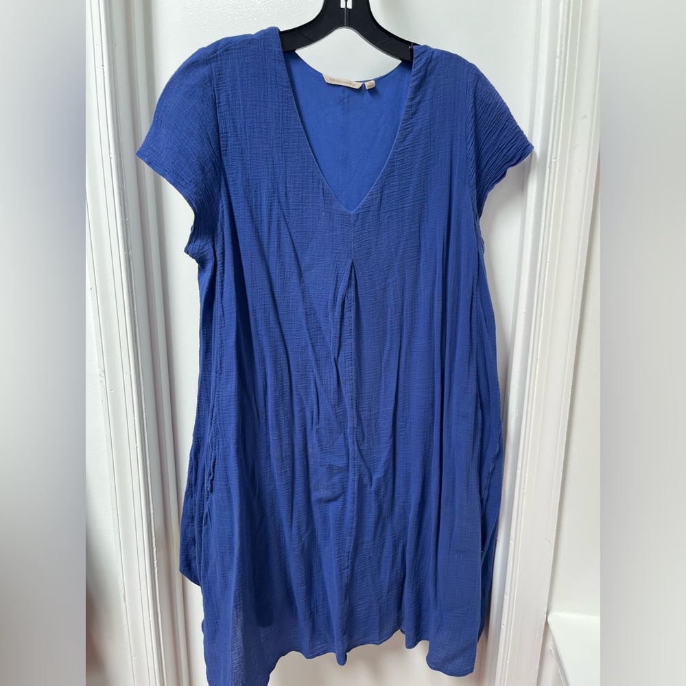 Muted cobalt full gauze summer dress -pockets!
